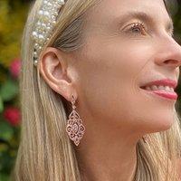 Queen Mee Women's Statement Long Drop Earrings with Crystal in Rose Gold