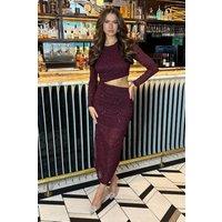 AX Paris Women's Plum Jacquard Diamante Long Sleeve Cut Out Midi Dress | Size: 10