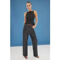 WOVCOR Women's Sequin Strappy Open Back Halterneck Top in Black | Size: 6