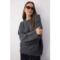 WOVCOR Women's Rib-Knit Relaxed Fit Crew Neck Jumper in Grey | Size: Small