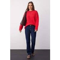 WOVCOR Women's Rib-Knit Relaxed Fit Crew Neck Jumper in Red | Size: Small