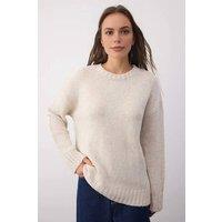 WOVCOR Women's Rib-Knit Relaxed Fit Crew Neck Jumper in Stone | Size: Small