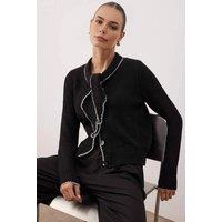 WOVCOR Women's Elegant Polo Collar Woven Button-Front Cardigan in Black | Size: Small