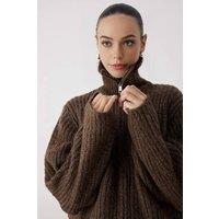 WOVCOR Women's Soft Textured Oversize Zipper-Detail Knit Cardigan in Brown | Size: Medium