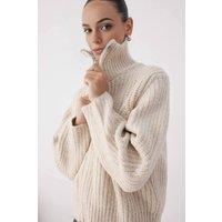 WOVCOR Women's Soft Textured Oversize Zipper-Detail Knit Cardigan in Stone | Size: Large