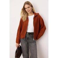 WOVCOR Women's Soft Textured Oversize Zipper-Detail Knit Cardigan in Terracotta | Size: Medium