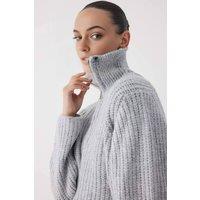 WOVCOR Women's Soft Textured Oversize Zipper-Detail Knit Cardigan in Grey | Size: Medium