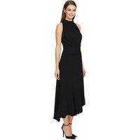 WOVCOR Women's High Neck Sleeveless Ruched Waist Asymmetric Hem Dress in Black | Size: 12