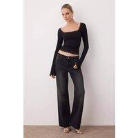 WOVCOR Women's Square Neck Lace Trim Party Blouse in Black | Size: 10
