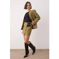 WOVCOR Women's A-Line Mini Woven Skirt with Closure Detail in Khaki | Size: 8
