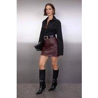 WOVCOR Women's Faux Leather Cargo Pocket Mini Skirt in Burgundy | Size: Small