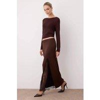 WOVCOR Women's Knit Maxi Skirt with Lace Slit in Brown | Size: Small