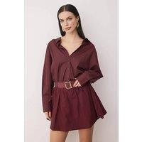 WOVCOR Women's Belted Balloon Mini Skort in Burgundy | Size: 8