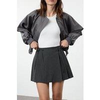WOVCOR Women's Pleated Mini Woven Skirt with Tie Detail in Dark Grey | Size: 10