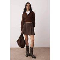 WOVCOR Women's Pleated Mini Woven Skirt with Tie Detail in Brown | Size: 14