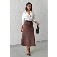 WOVCOR Women's A-Line Midi Suede-Look Skirt in Brown | Size: 14