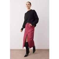 WOVCOR Women's Suede-Look Knit Midi Pencil Skirt with Front Slit in Burgundy | Size: 14