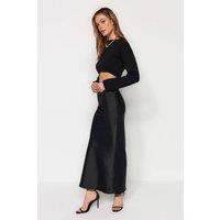 WOVCOR Women's Satin Maxi Woven Skirt in Black | Size: 8