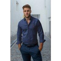 WOVCOR Men's Oxford Long Sleeve Button-Up Shirt with Embroidered Detail in Navy | Size: Medium