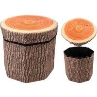 VFM e-Store Stump Storage Stool Cushioned Lid Woodland Themed Foldable Brown