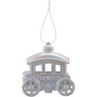 VFM e-Store Christmas Carriage Hanging Decoration 11cm x 5cm Silver X 1 | Size: 11 cm x 5 cm