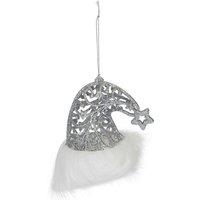VFM e-Store Christmas Glitter Santa Hat Hanging Decoration 11cm x 10cm Silver X 1 | Size: 11 cm x 10 cm