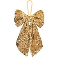 VFM e-Store Christmas Sequins Bow Hanging Decoration 58cm x 59cm Gold X 1 | Size: 58 cm x 59 cm
