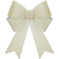 VFM e-Store Tinsel Bow Christmas Decoration X 1 22cm x 32cm x 7cm Champagne in Ivory | Size: 22 cm x 32 cm x 7 cm