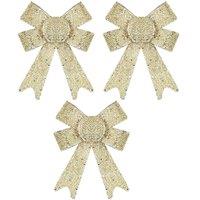VFM e-Store Tinsel Bows Christmas Decoration X 3 10cm x 13cm x 3cm Champagne in Ivory | Size: 10 cm x 13 cm x 3 cm