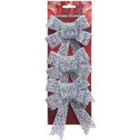 VFM e-Store Tinsel Bows Christmas Decoration X 3 10cm x 13cm x 3cm Silver | Size: 10 cm x 13 cm x 3 cm