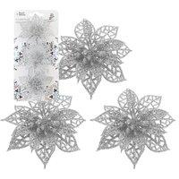 VFM e-Store Clip On Poinsettia Christmas Decorations X 3 7. 5cm Silver