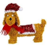 VFM e-Store Christmas Decoration Tinsel Sausage Dog X 1 25cm x 11cm Dog 25cm in Brown | Size: 25 cm x 11 cm