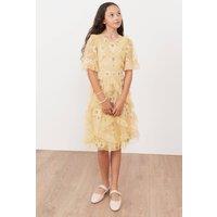 Maya Deluxe Girl's Flower Girl Embellished Midi Dress in Yellow | Size: 3-4 Years