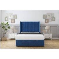 Sloomy Hargrave Plush Ottoman Bed Set With 54 Wingback Headboard in Navy | Size: Single