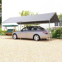 OUTSUNNY 2-Rooms Outdoor Carport Galvanized Steel Frame Tent UV Resistant in Grey
