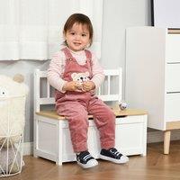 HOMCOM 2 In 1 Wooden Toy Box, Seat Bench Storage Chest w/ Pneumatic Rod in White