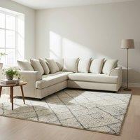 Abakus Direct Ferguson Chenille Corner Sofa with Deep Seats & Angular Arms in Light Stone