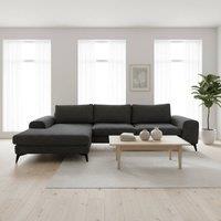 Abakus Direct Venice Chenille Corner Left Sofa with Extra-wide Padded Arms in Black