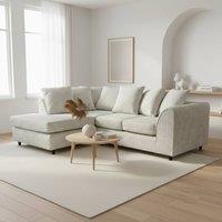 Abakus Direct Jumbo Chenille Corner Left Sofa with Plush Chaise Extension in Off-White
