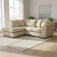 Abakus Direct Jumbo Chenille Corner Left Sofa with Plush Chaise Extension in Beige