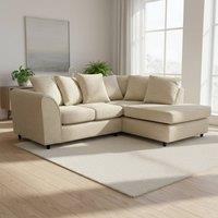 Abakus Direct Jumbo Chenille Corner Right Sofa with Plush Chaise Extension in Beige