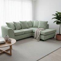Abakus Direct Jumbo Chenille Corner Right Sofa with Plush Chaise Extension in Light Green