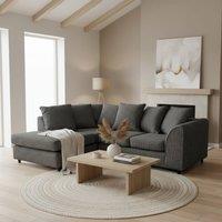 Abakus Direct Jumbo Chenille Corner Left Sofa with Plush Chaise Extension in Black