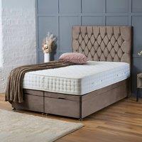 BSSPOKE Mia Ottoman Divan Bed Plush Velvet 54 Headboard & Mattress in Taupe | Size: Double