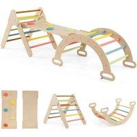 Gymax 3-in-1 Wooden Triangle Climber Set Climbing Toy With Reversible Ramp