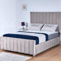 UK Bed Furniture Milano Gas Lift Ottoman Storage Upholstered Bed with 48 Inch Headboard in Silver | Size: Small Double