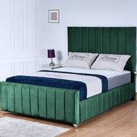 UK Bed Furniture Milano Gas Lift Ottoman Storage Upholstered Bed with 48 Inch Headboard in Green | Size: Super King