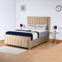 UK Bed Furniture Fiona Gas Lift Storage Upholstered Bed with 48 Inch Headboard in Beige | Size: Single