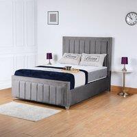 UK Bed Furniture Fiona Gas Lift Storage Upholstered Bed with 48 Inch Headboard in Grey | Size: Small Double