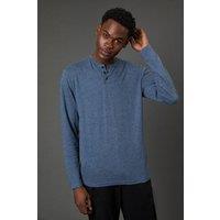 Maine Men's Blue Long Sleeve Slub Grandad Neck T-Shirt | Size: 2XL